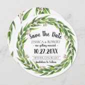 花の咲く柳のリース 結婚式のSave the Date 招待状 (正面/裏面)