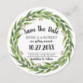 花の咲く柳のリース 結婚式のSave the Date 招待状