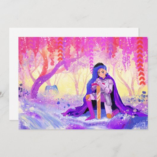 花の咲く森のポストカーの美しい女性の騎士 シーズンカード (正面/裏面)