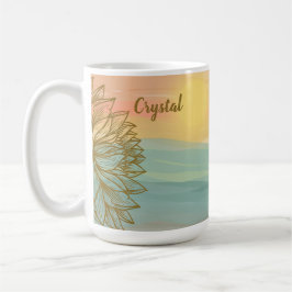 花の咲く海に浮かぶ美しい水色の夕日 コーヒーマグカップ