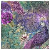 花の咲く紫の冠を持つクジャク ファブリック (クローズアップ)