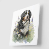 花の咲く美しいベルネーゼの山犬 スクエア壁時計 (傾斜)