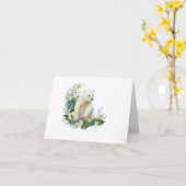 花の咲く美しいホッキョクグマ空白の カード (黄色い花)