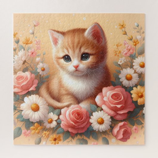 花の咲く美しい猫 ジグソーパズル (縦)