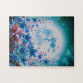 花の咲く美しい青い月 ジグソーパズル (横)