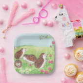 花の咲く草原に四つの小さなハリネズミ ペーパープレート (パーティー)