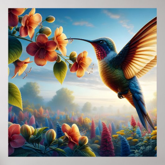 花の咲く草原の上のエーテルの飛行 ポスター (正面)