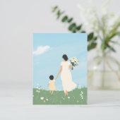 花の咲く草原の母と子 ポストカード (スタンド正面)