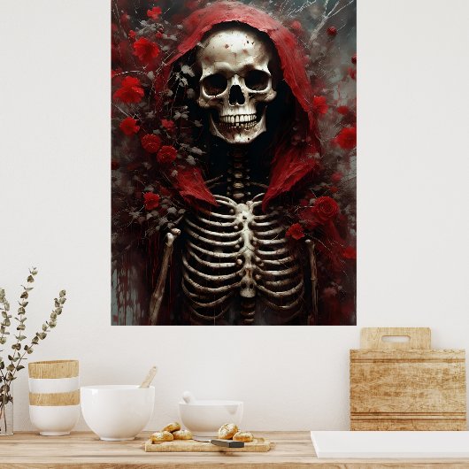 花の咲く赤い岬の骨格 ポスター (キッチン)