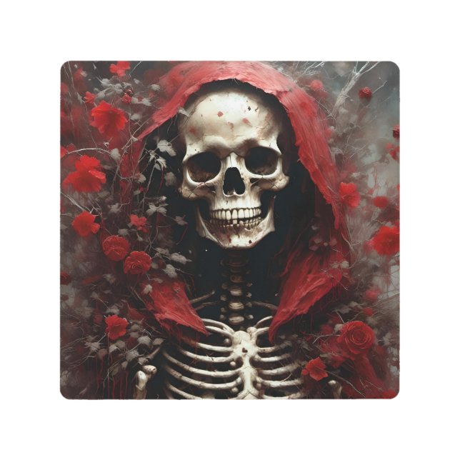 花の咲く赤い岬の骨格 メタルプリント (正面)