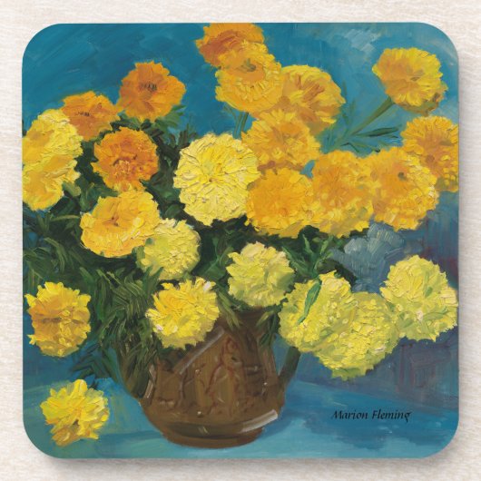 花の咲く黄色のマリゴールド コースター (正面)