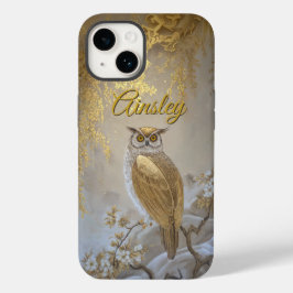花の咲く黄金のフクロウ Case-Mate iPhone 14ケース