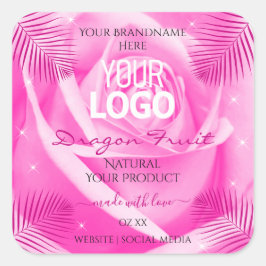 花の商品ラベル ピンクのバラの葉 ロゴ スクエアシール