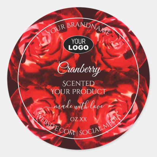 花の商品ラベル 赤いバラのロゴ付き ラウンドシール (正面)