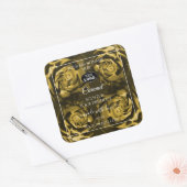 花の商品ラベル 黄色と茶色のバラのロゴ付き スクエアシール (封筒)