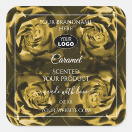 花の商品ラベル 黄色と茶色のバラのロゴ付き スクエアシール