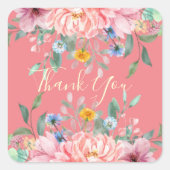 花の四角いステッカー付きソフトピンク スクエアシール (正面)