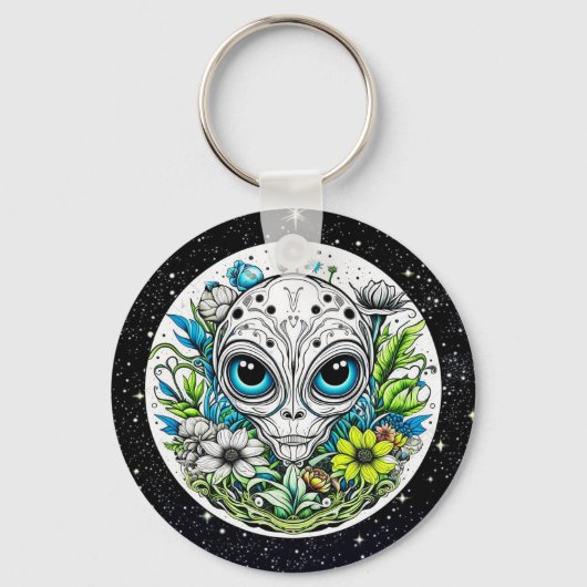 花の地球外エイリアン星空の夜 キーホルダー (正面)