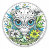 花の地球外エイリアン星空の夜 シール (正面)