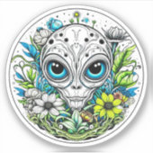 花の地球外エイリアン星空の夜 シール (正面)