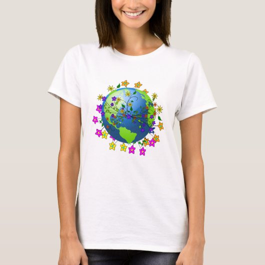 花の地球 - 地球の日 Tシャツ (正面)