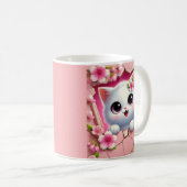 花の壁から顔を出すかわいい3D猫デザイン コーヒーマグカップ (正面右)