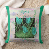 花の壁にティール(緑がかった色)パーソナライズされた枕 クッション (ブランケット)