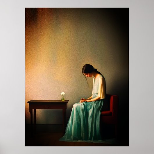 花の壁アートを持つミニマルな女の子 – 感情的 ポスター (正面)