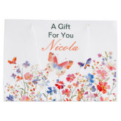 花の夏の蝶のブライダルシャワー ラージペーパーバッグ (裏面)