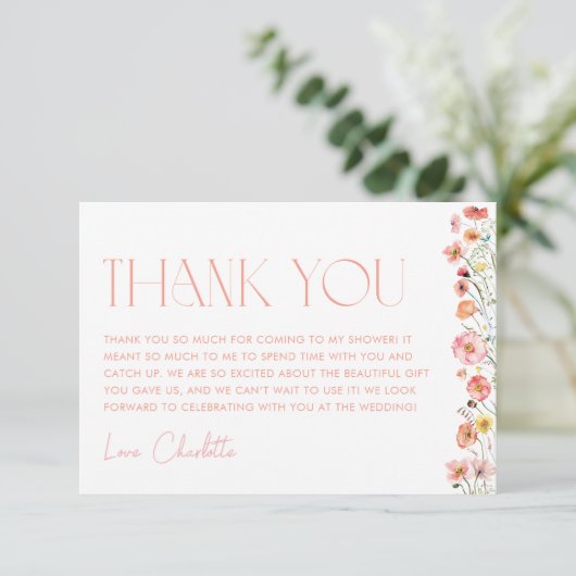 花の多いウェディングシャワーワイルドフラワーケシ サンキューカード (スタンド正面)