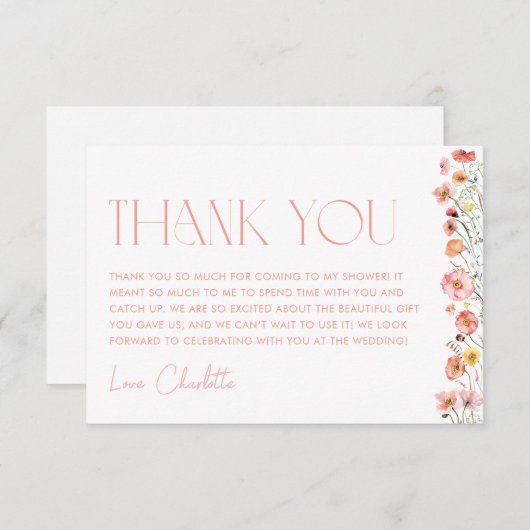 花の多いウェディングシャワーワイルドフラワーケシ サンキューカード (正面/裏面)