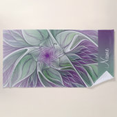 花の夢、名前、抽象芸術紫グリーンフラクタル ビーチタオル (正面)