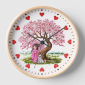 花の夢：着物の女の子&子犬 壁時計 (正面)