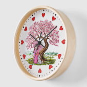 花の夢：着物の女の子&子犬 壁時計 (傾斜)