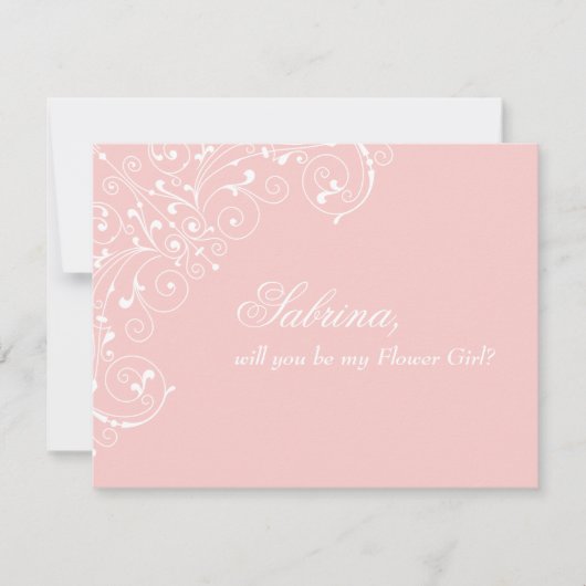 花の女の子になります繊細なピンク赤面 招待状 (正面)