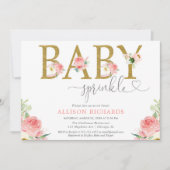 花の女の子のベビーはピンクの金ゴールドエレガントな振りかけましたり、赤面します 招待状 (正面)