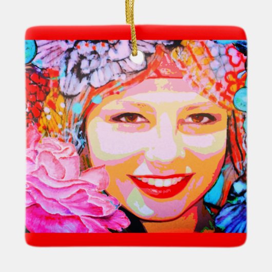 花の女の子のポートレート セラミックオーナメント (正面)
