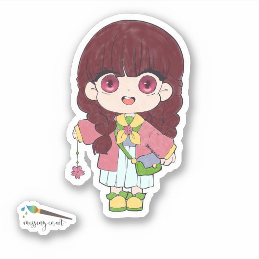 花の女の子 シール (正面)