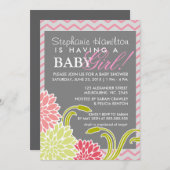 花の女の赤ちゃんのシャワーの招待 招待状 (正面/裏面)