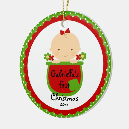 花の女の赤ちゃんのベビーの初めてのクリスマスのオーナメント セラミックオーナメント (左)