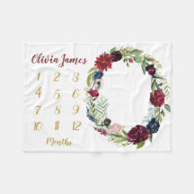 花の女の赤ちゃんのマイル標石の月例ベビーブランケット