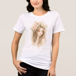 花の女性の肖像画 トライブレンドTシャツ