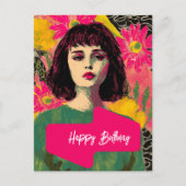 花の女性 誕生日おめでとう ポストカード (正面)