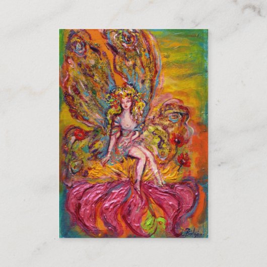 花の妖精のピンクの虹彩のファンタジー金ゴールド黄色 名刺 (裏面)