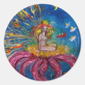 花の妖精の夜の青のファンタジー ラウンドシール (正面)