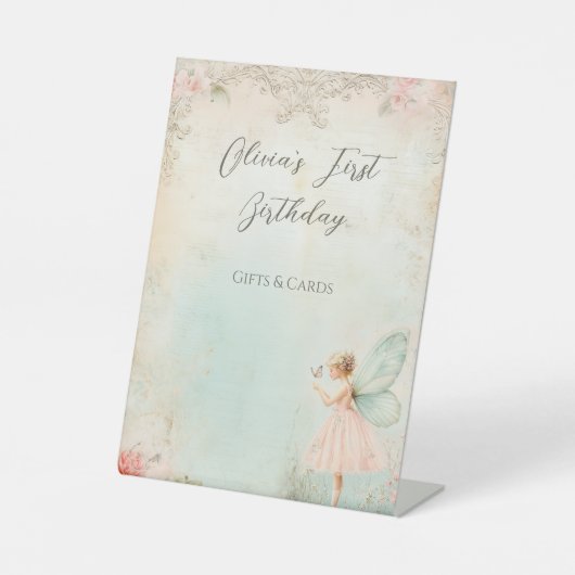 花の妖精の女の子誕生日ギフト&カード 台座サイン (正面)