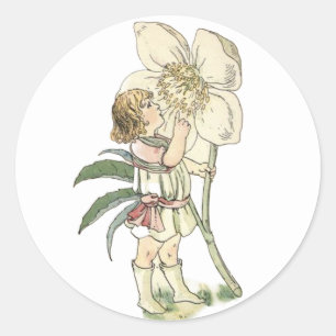 花の妖精の庭師の折り畳まれたノートカード ラウンドシール