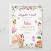 花の妖精の誕生日招待状、庭の女の子たち 招待状 (正面)