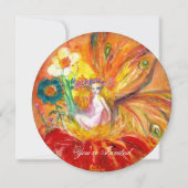 花の妖精の赤い黄色の金ゴールドきらめく 招待状 (正面)