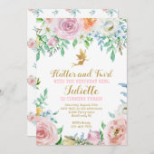 花の妖精パーティー招待状、妖精の招待状 招待状 (正面/裏面)